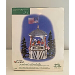 Vintage Dept 56 Heritage Village "Stars and Stripes Forever" Gazebo Music Box